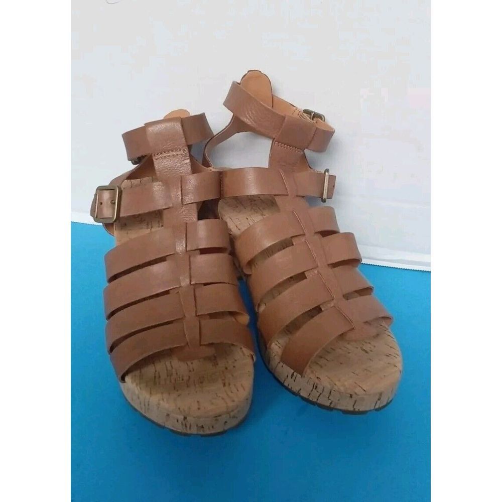 Retro Brown Leather Gladiator Sandals Cork Platform Block‎ Heel Summer Shoes